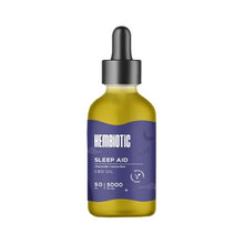 Load image into Gallery viewer, A dark-colored glass dropper bottle labeled "Hembiotic 5000mg Bulk CBD Oil - 50ml" features chamomile and lemon balm CBD oil. The bottle has a purple label with illustrations of a crescent moon and stars, indicating it contains 5000 mg of lab-tested, vegan-friendly CBD oil and comes in a 50 ml size.