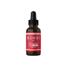 Load image into Gallery viewer, Two bottles of Sensi CBD 500mg Broad-Spectrum Tincture Oil, each with a strawberry flavor, are displayed against a white background. Each bottle has a black dropper cap and a red label indicating the contents are 30ml of CBD oil, made from organically cultivated hemp.